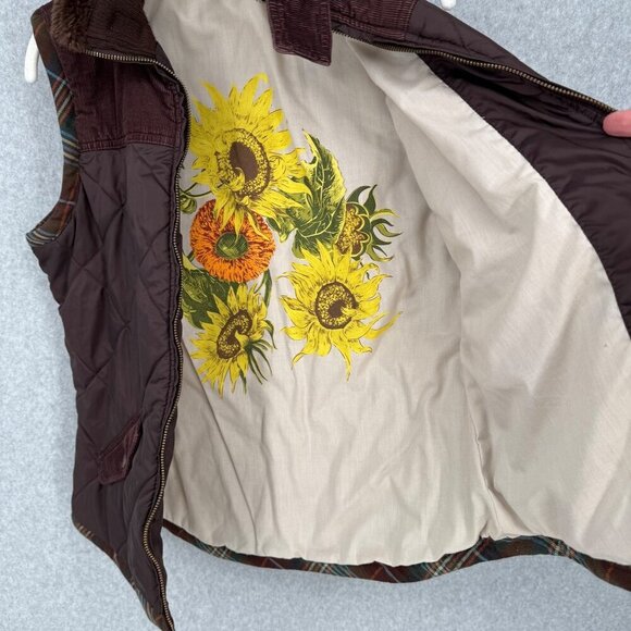 Cabi Womens Puffer Quilted Vest Size M Brown Plaid Corduroy Equestrian Style 694 - Picture 2 of 11